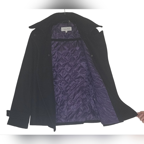 Calvin Klein Double Breasted Hooded Woolblend Peacoat With Purple Lining size 6 - Picture 3 of 16